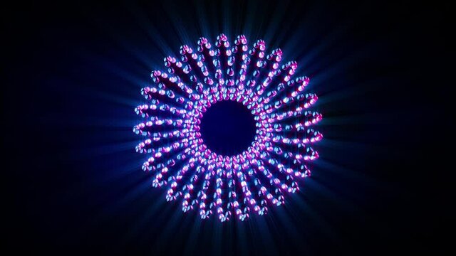Abstract background 3D animation shiny balls and stripes  regular geometry knot structure transforms in space loop.