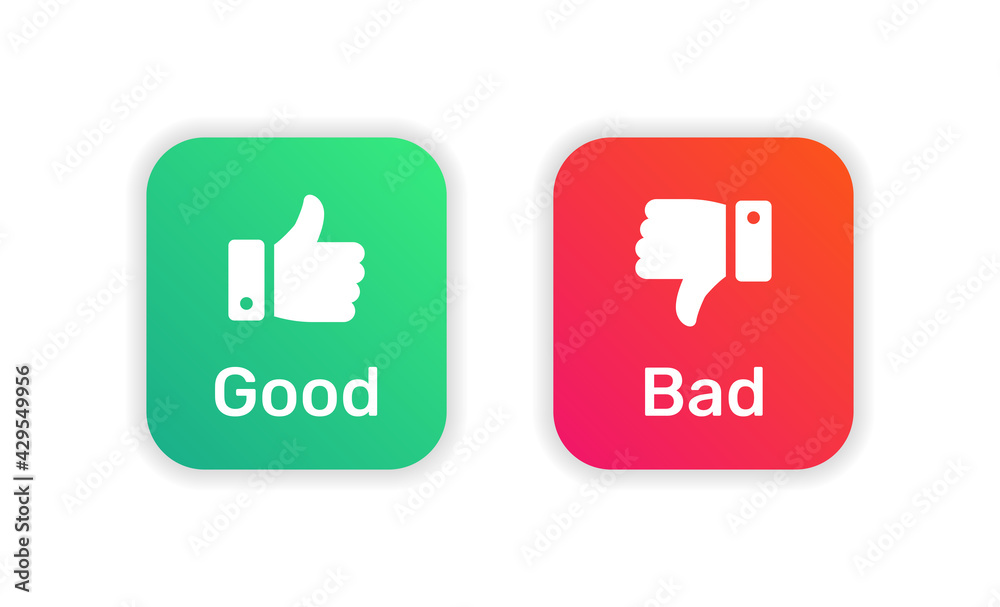 Poster thumb up and thumb down sign. good and bad vector illustration