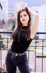 woman in black clothes urban style