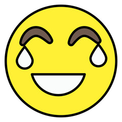 Emoticon face with smile and tears denoting joy emoji icon 