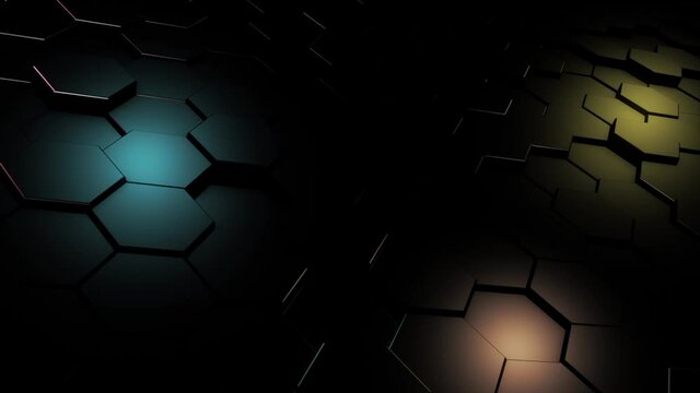 4k 3D abstract background animation hexagon metal elements surface geometric pattern moving loop. Great for ads, technical, industrial, scientific, sci-fi illustrations, etc.