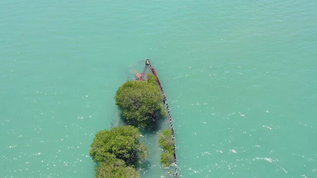 Aerial drone footage over shipwreck at Magnetic Island Townsville Adelaide australia