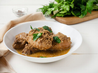 Chicken with walnut sauce. Georgian dish, satsivi