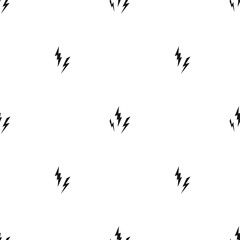 Black lightning bolt simple seamless pattern. storm or thunder and lightning strike ornament on white.