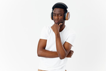 African man wearing headphones music emotion technology
