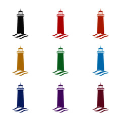 Lighthouse icon isolated on white background color set