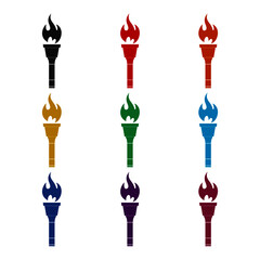 Sports torch icon isolated on white background color set