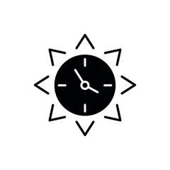 Sun clock glyph icon. Time management. Thin line customizable illustration. Contour symbol. Vector isolated outline drawing.