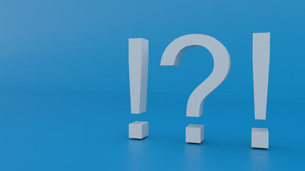 3d text of '!?!' with blue background