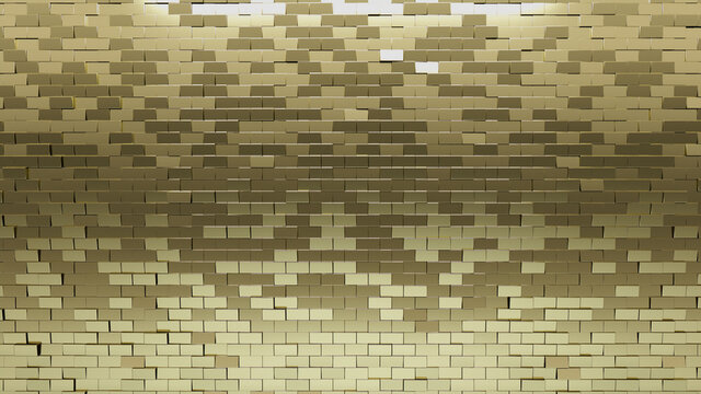 Polished, 3D Wall background with tiles. Gold, tile Wallpaper with Luxurious, Rectangle blocks. 3D Render