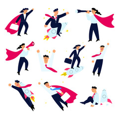 Businessmen and business women. Set of vector illustrations on white background.