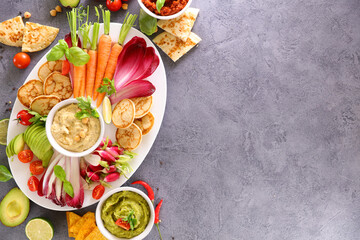 fresh vegetables with dipping sauce