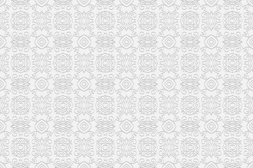 3d volumetric convex geometric white background. Ethnic relief figured unique ornament based on traditional Islamic pattern. Design for presentations, websites, textiles, stained glass, coloring.