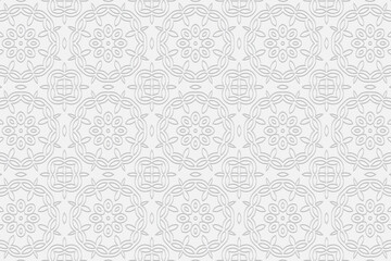 3d volumetric convex geometric white background. Ethnic embossed figured beautiful ornament based on traditional Islamic pattern. Design for presentations, websites, textiles, coloring.