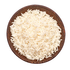 Boiled Rice in a wooden bowl isolated on a white background with clipping path embedded
