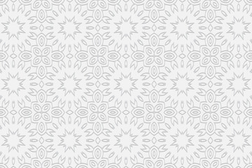 3d volumetric convex geometric white background. Ethnic embossed figured stylish ornament based on traditional Islamic pattern. Design for presentations, websites, textiles, coloring.