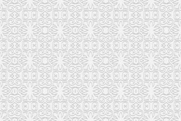 3d volumetric convex geometric white background. Ethnic embossed fashionable decorative ornament based on traditional Islamic pattern Design for presentations, websites, textiles, coloring.