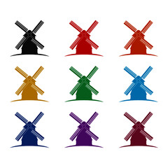 Windmill icon isolated on white background color set