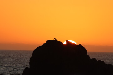Sunset over the agitated ocean, on the skeleton coast in southern Namibia.