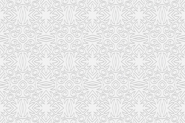 3d volumetric convex geometric white background. Ethnic embossed stylish Moroccan ornament based on traditional Islamic pattern Design for presentations, websites, textiles, coloring.