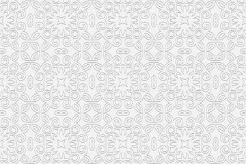 3d volumetric convex geometric white background. Ethnic relief original Moroccan ornament based on traditional Islamic pattern Design for presentations, websites, textiles, coloring.