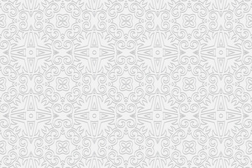 3d volumetric convex geometric white background. Ethnic embossed oriental stylish ornament based on traditional Islamic pattern Design for presentations, websites, textiles, coloring.