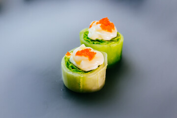 Japanese sushi, on smoke background
