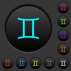 Gemini zodiac symbol dark push buttons with color icons
