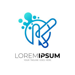 K logo with water drop design combination, blue color