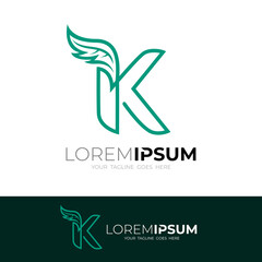 Letter K logo and wing design combination, line style logos