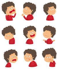 Illustration de petit garçon visages montrant différentes émotions. Dessin vectoriel