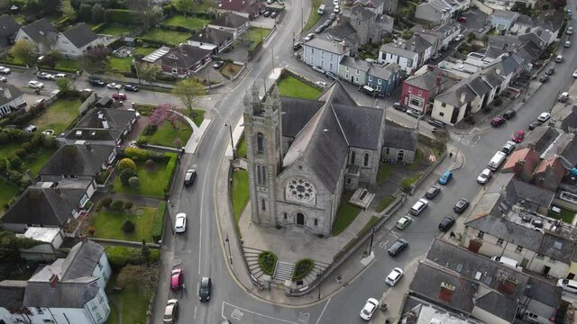Parish Church Of Assumption In Howth Dublin, Ireland - aerial drone shot