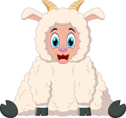 cartoon sheep sitting and smiling pose