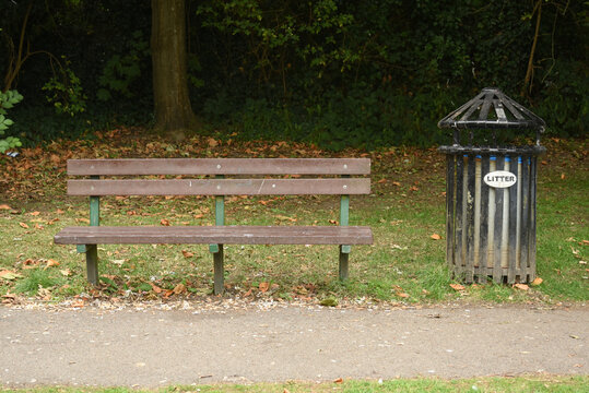 Park bench and litter bin