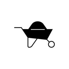 wheelbarrow icon in solid black flat shape glyph icon, isolated on white background 