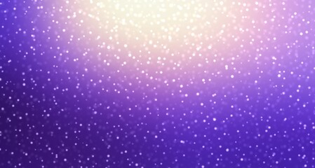 Snow fall on deep blue lilac background decorated shine from top. Blur texture abstract pattern.