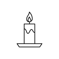 Candle icon in flat black line style, isolated on white background 