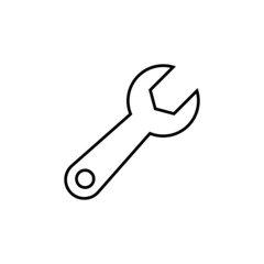 Wrench icon in flat black line style, isolated on white background 