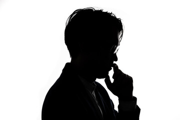 Silhouette of thinking businessman with white background. Concept for business and thinking idea.