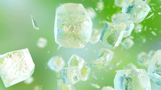 Jumping frosted fresh ice cubes in 4K Vertical Slow motion