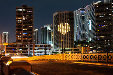 Fototapeta na wymiar Miami night downtown, city Florida. Skyline of miami biscayne bay reflections, high resolution.