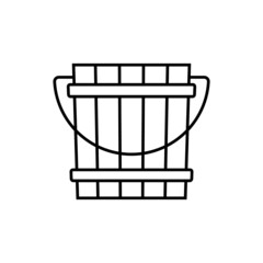 Wood Bucket icon in flat black line style, isolated on white background 