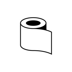 Paper roll toilet tissue icon in solid black flat shape glyph icon, isolated on white background 