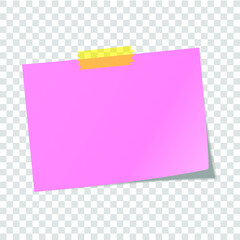Pink paper sheet on translucent sticky tape isolated on a transparent background