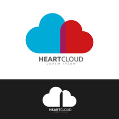 Cloud made from two superimposed hearts graphic logo template vector illustration. Virtual server, storage technology conceptual symbol.