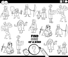 one of a kind game with cartoon people coloring book page