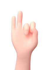 Fototapeta premium Two Fingers Raised Hand. 3D Cartoon Character. Isolated on White