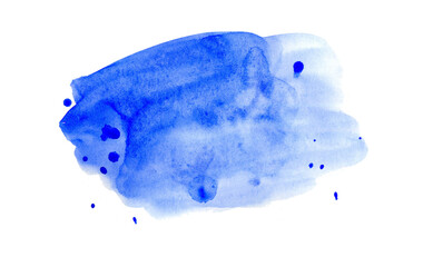 watercolor bright blue spot with splashes isolated on a white background