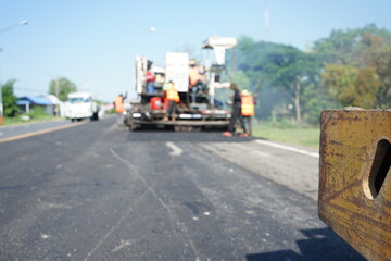 Blur the road construction ASPHALT HOT MIX IN - PLACE RECYCLING