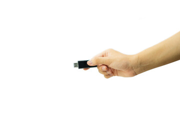 A black usb thumb drive holding man.